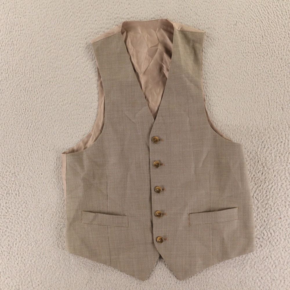 Birdseye Vest S 38R Brown Tan 100% Wool Worsted Waistcoat Formal